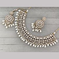 Rajwadi Collection Premium Pota Stone And Pearl Necklace Set