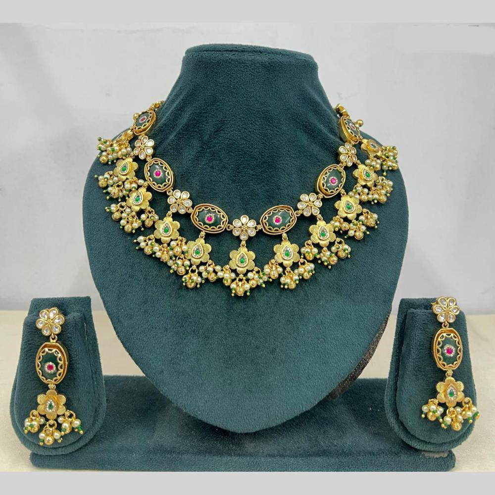 Rajwadi Collection Premium Pota Stone And Pearl Necklace Set