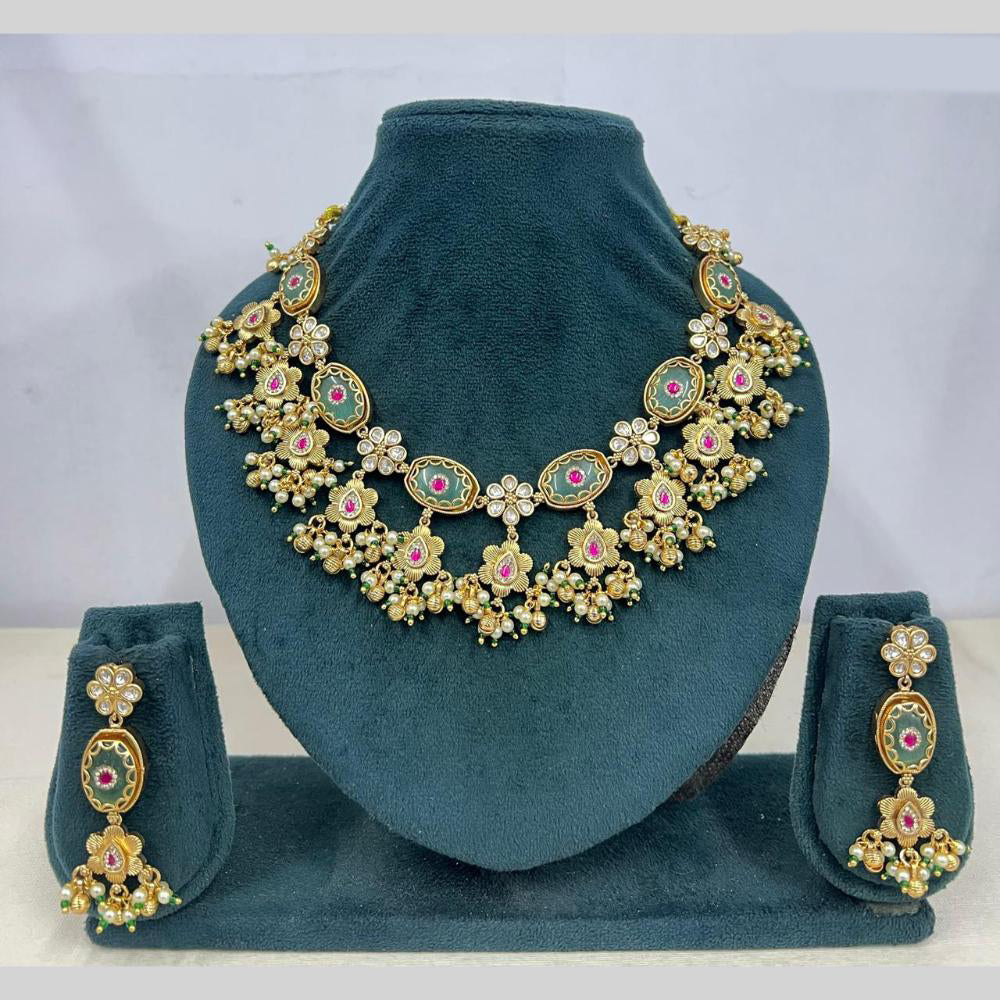 Rajwadi Collection Premium Pota Stone And Pearl Necklace Set