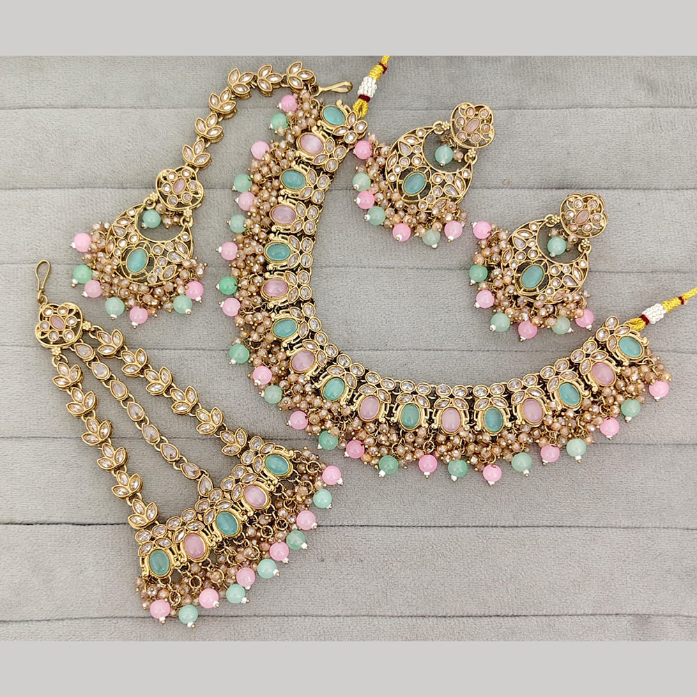 Rajwadi Collection Premium Pota Stone And Pearl Necklace Set
