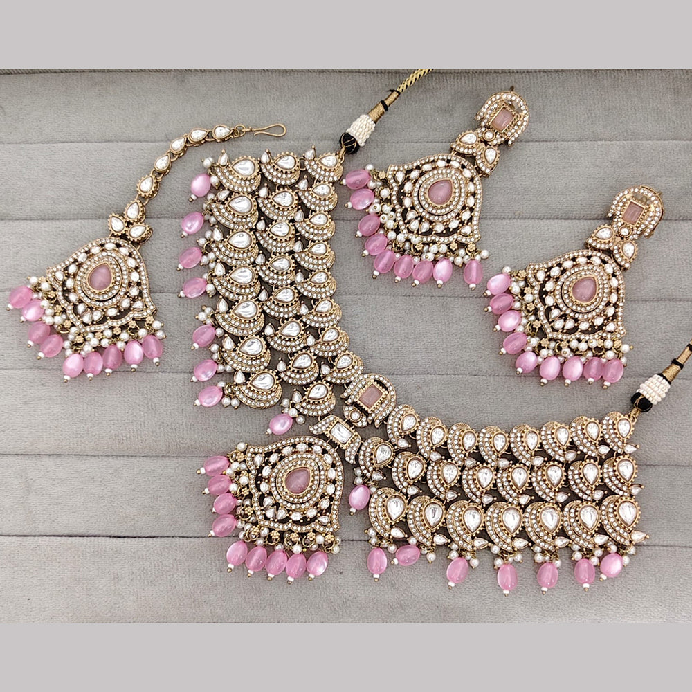 Rajwadi Collection Premium Pota Stone And Pearl Necklace Set