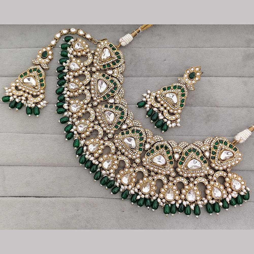 Rajwadi Collection Premium Pota Stone And Pearl Necklace Set