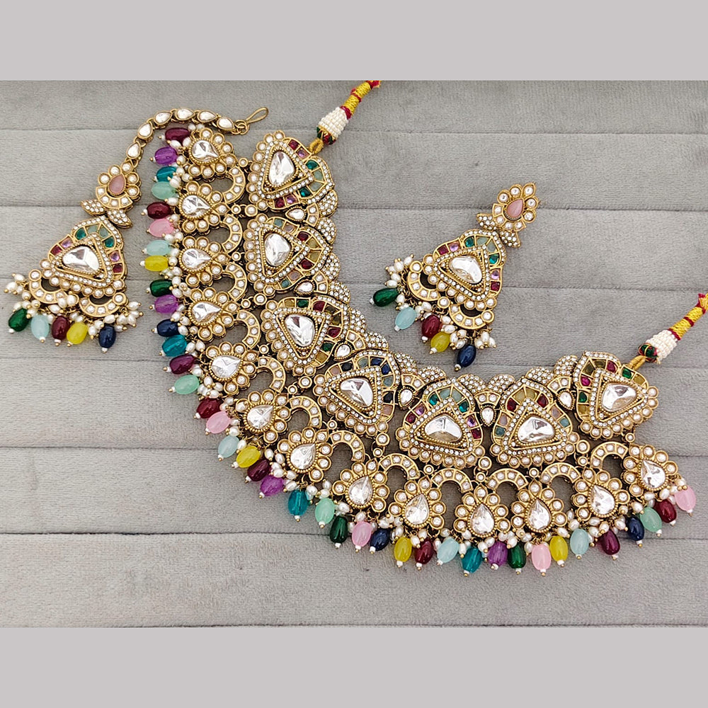 Rajwadi Collection Premium Pota Stone And Pearl Necklace Set