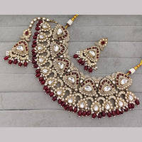 Rajwadi Collection Premium Pota Stone And Pearl Necklace Set