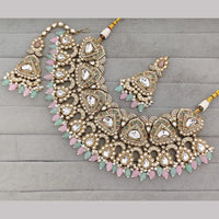 Rajwadi Collection Premium Pota Stone And Pearl Necklace Set
