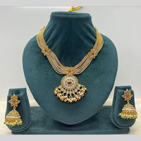 Rajwadi Collection Premium Pota Stone And Pearl Necklace Set