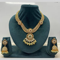 Rajwadi Collection Premium Pota Stone And Pearl Necklace Set