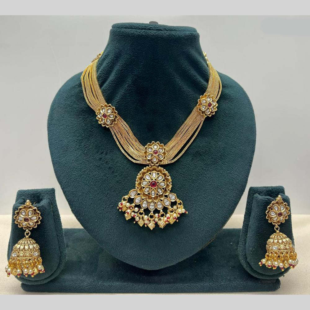 Rajwadi Collection Premium Pota Stone And Pearl Necklace Set