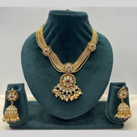Rajwadi Collection Premium Pota Stone And Pearl Necklace Set
