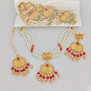 Rajwadi Collection Premium Pota Stone And Pearl Necklace Set