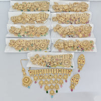 Rajwadi Collection Premium Pota Stone And Pearl Choker Necklace Set