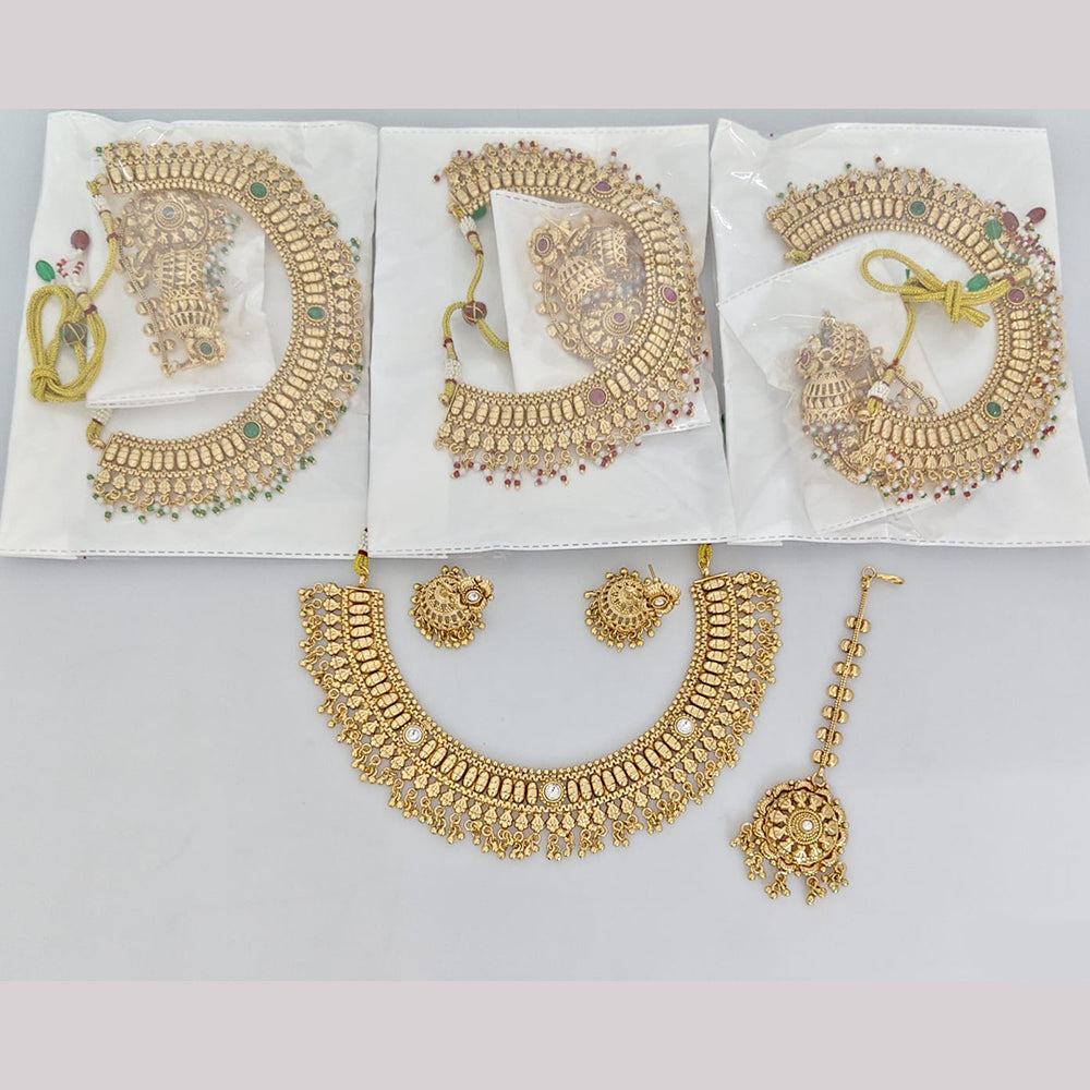 Rajwadi Collection Premium Pota Stone And Pearl Necklace Set