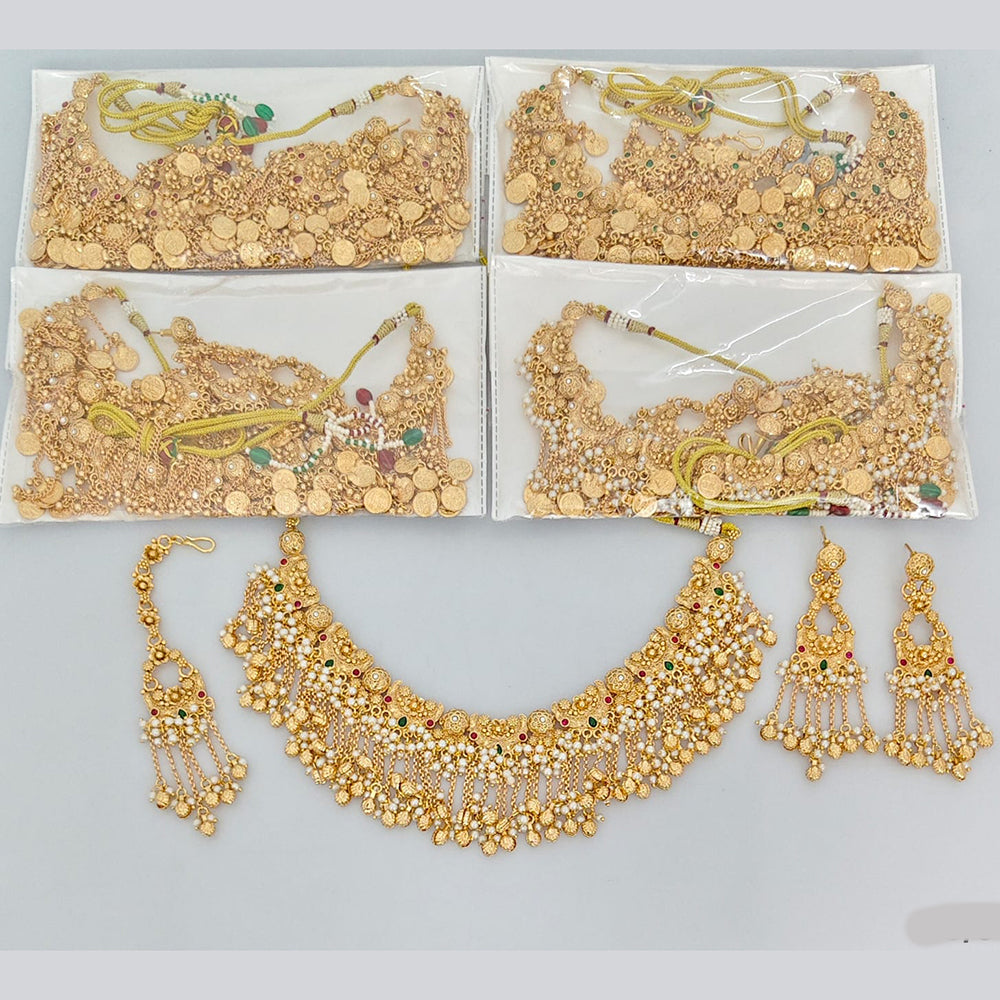 Rajwadi Collection Premium Pota Stone And Pearl Necklace Set