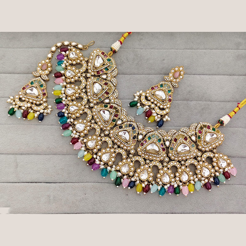 Rajwadi Collection Designer Pota Stone And Austrian Stone Beads Necklace Set