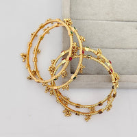 Rajwadi Collection Premium Pota Stone And Pearl Bangles Set