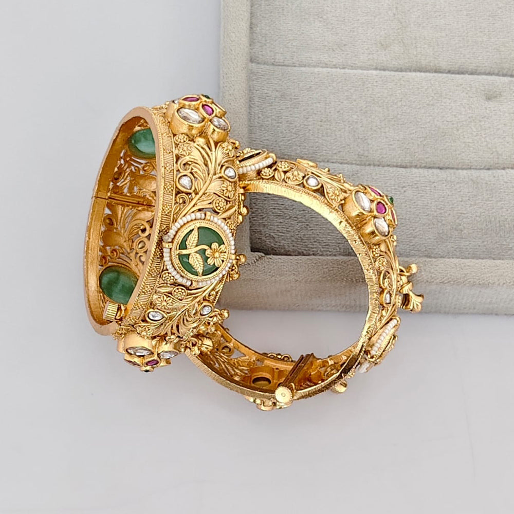 Rajwadi Collection Premium Pota Stone And Pearl Openable Bangles Set