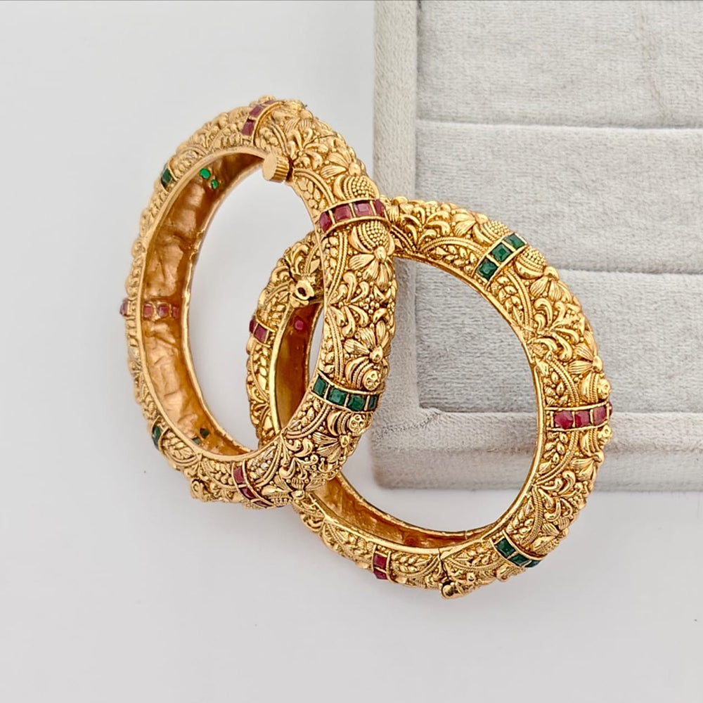 Rajwadi Collection Premium Pota Stone Openable Bangles Set