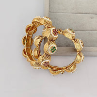 Rajwadi Collection Premium Pota Stone And Pearl Openable Bangles Set