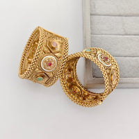Rajwadi Collection Premium Pota Stone And Pearl Openable Bangles Set