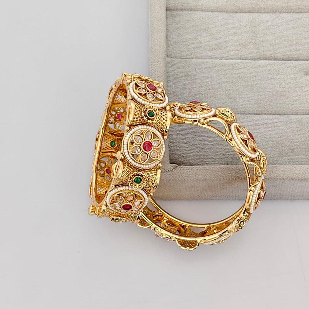 Rajwadi Collection Premium Pota Stone And Pearl Openable Bangles Set