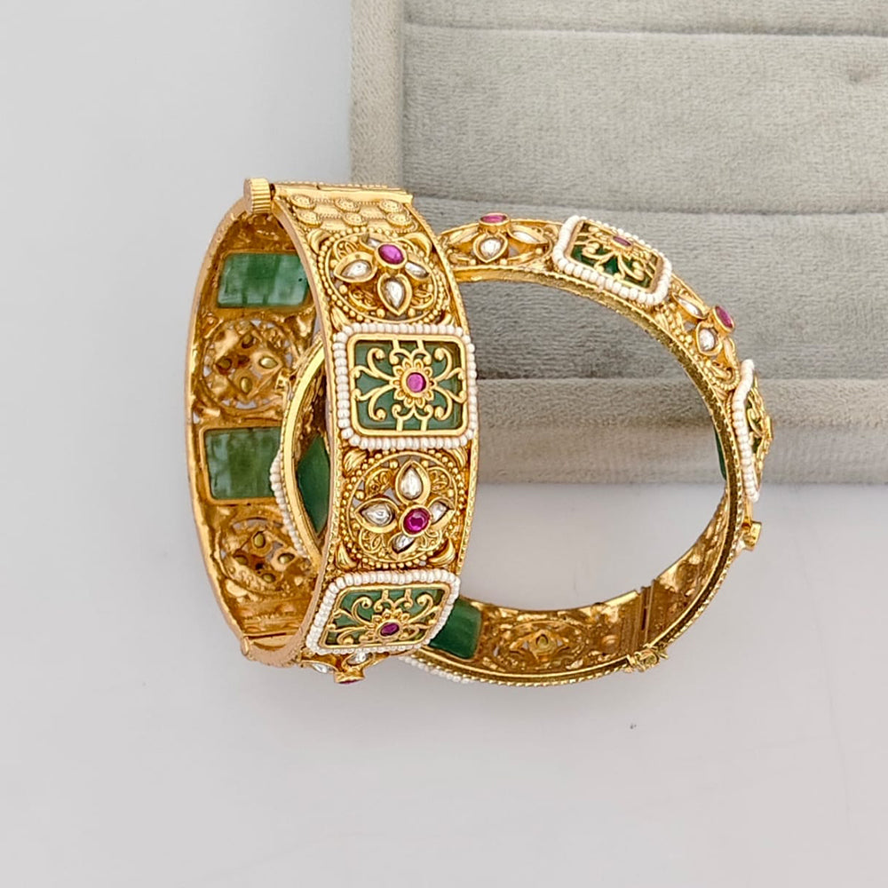 Rajwadi Collection Premium Pota Stone And Pearl Openable Bangles Set