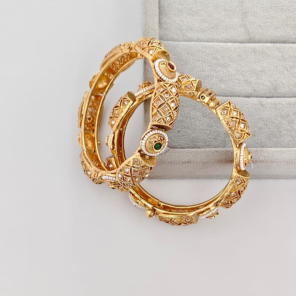 Rajwadi Collection Premium Pota Stone And Pearl Openable Bangles Set