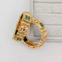 Rajwadi Collection Premium Pota Stone And Pearl Openable Bangles Set
