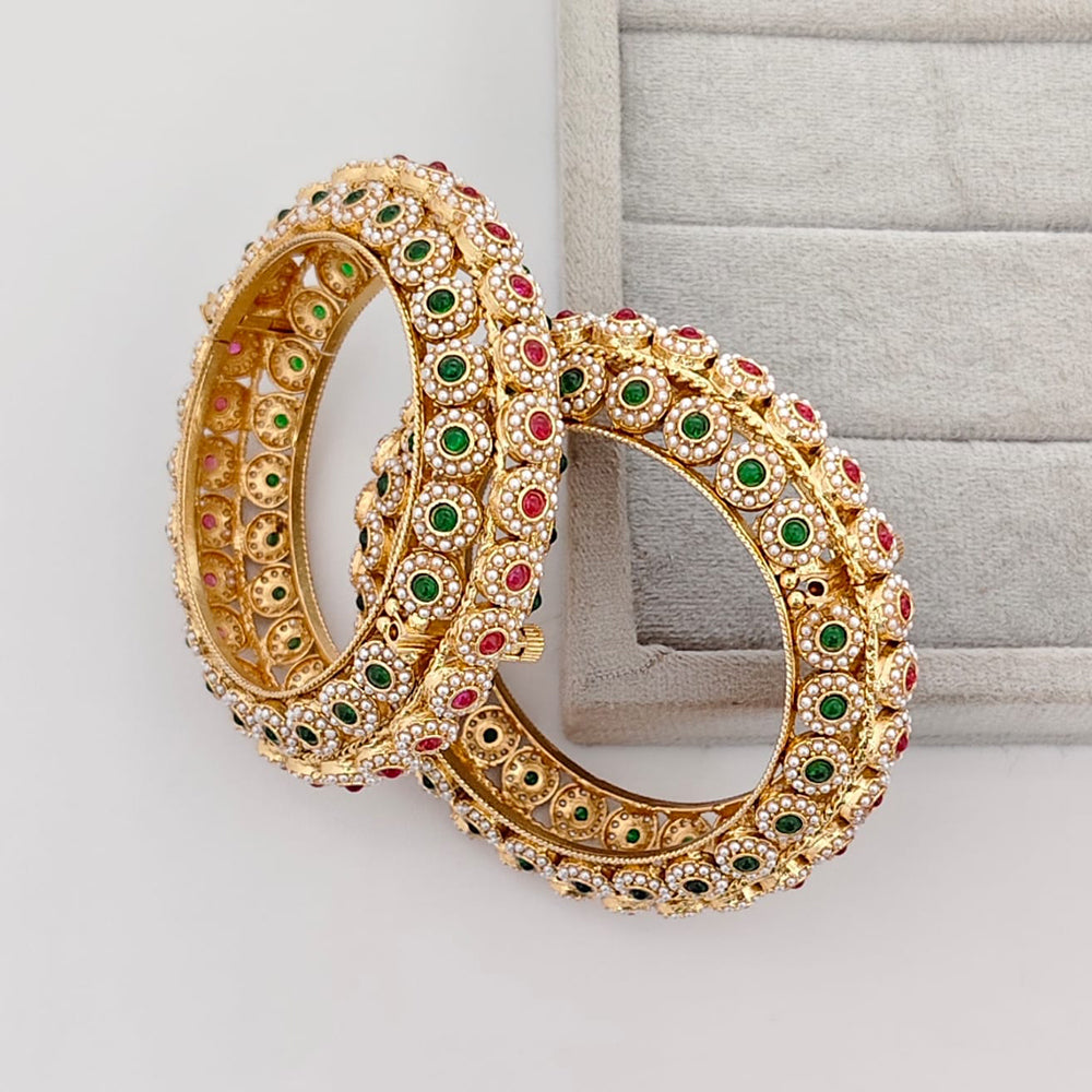 Rajwadi Collection Premium Pota Stone And Pearl Openable Bangles Set