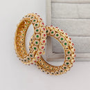 Rajwadi Collection Premium Pota Stone And Pearl Openable Bangles Set