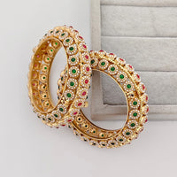 Rajwadi Collection Premium Pota Stone And Pearl Openable Bangles Set