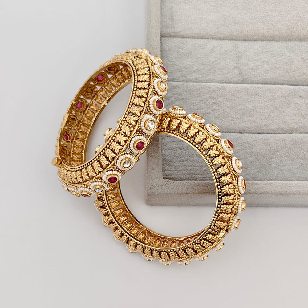 Rajwadi Collection Premium Pota Stone And Pearl Openable Bangles Set
