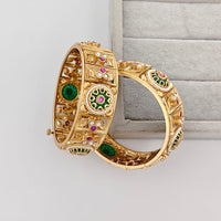 Rajwadi Collection Premium Pota Stone And Pearl Openable Bangles Set