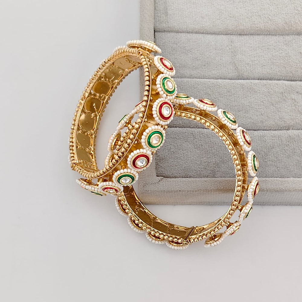 Rajwadi Collection Premium Pota Stone And Pearl Openable Bangles Set