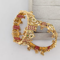 Rajwadi Collection Premium Pota Stone And Pearl Openable Bangles Set