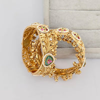 Rajwadi Collection Premium Pota Stone And Pearl Openable Bangles Set