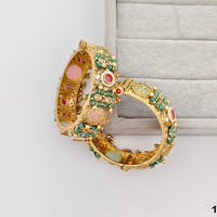 Rajwadi Collection Premium Pota Stone And Pearl Openable Bangles Set