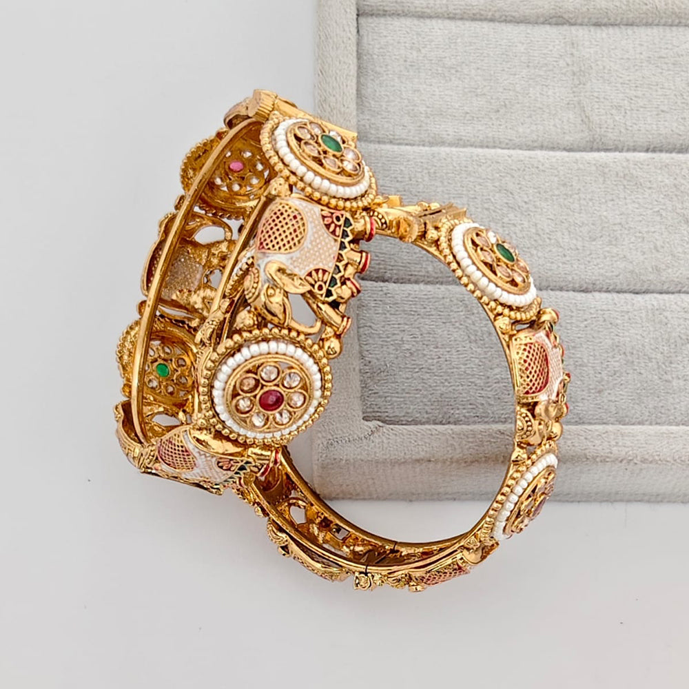 Rajwadi Collection Premium Pota Stone And Pearl Meenakari Openable Bangles Set