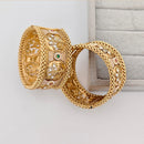 Rajwadi Collection Premium Pota Stone And Pearl Meenakari Openable Bangles Set