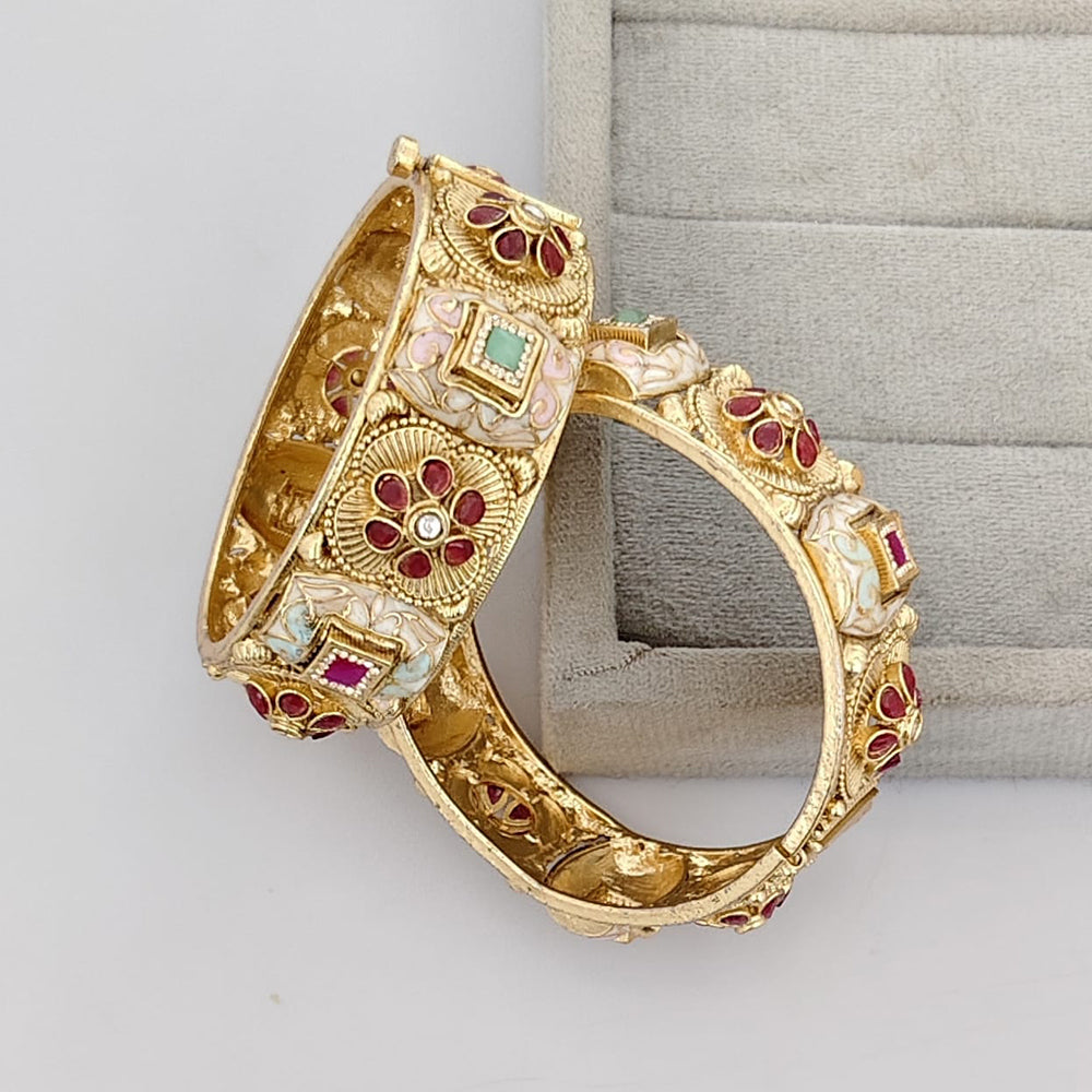 Rajwadi Collection Premium Pota Stone And Meenakari Openable Bangles Set