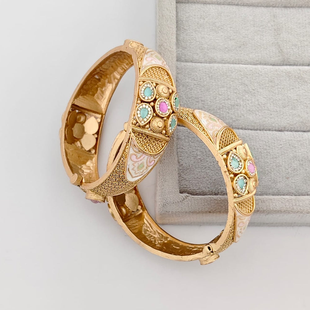Rajwadi Collection Premium Pota Stone And Meenakari Openable Bangles Set