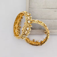 Rajwadi Collection Premium Pota Stone And Pearl Meenakari Openable Bangles Set