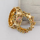 Rajwadi Collection Premium Pota Stone And Pearl Meenakari Openable Bangles Set