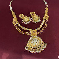 Rajwadi Collection Designer Pota Stone And Pearl Necklace Set