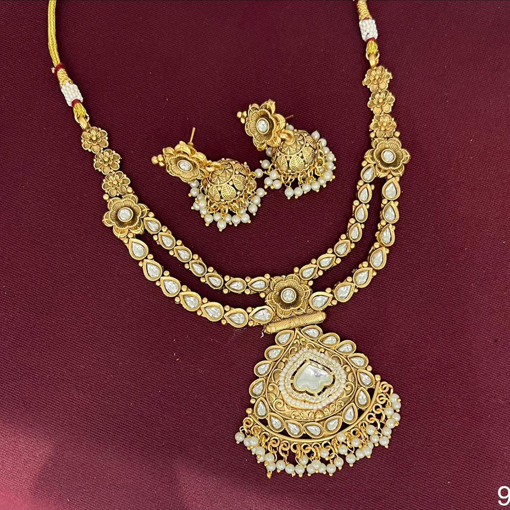 Rajwadi Collection Designer Pota Stone And Pearl Necklace Set