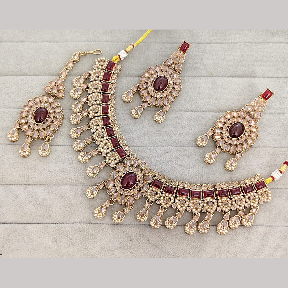 Rajwadi Collection Luxury Crystal Stone And Pearl Designer Necklace Set