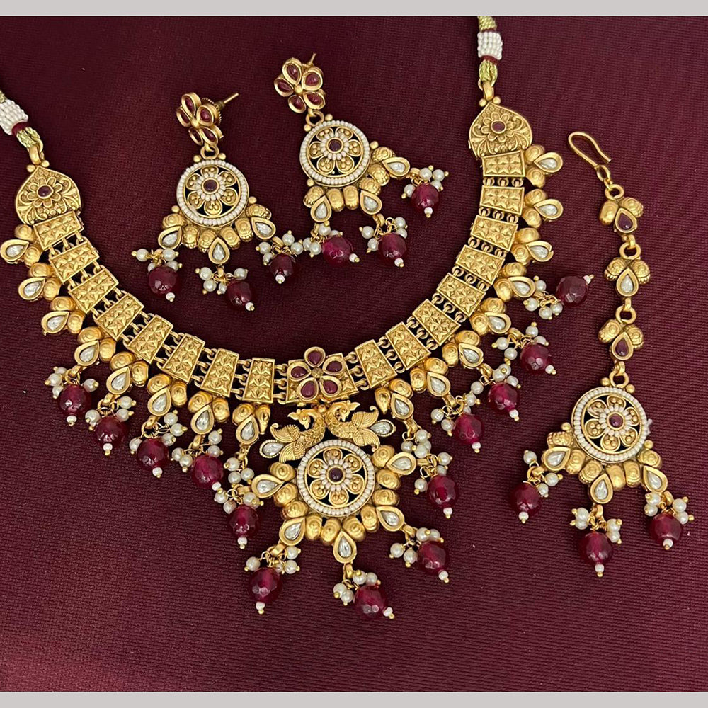 Rajwadi Collection Designer Pota Stone And Pearl Necklace Set