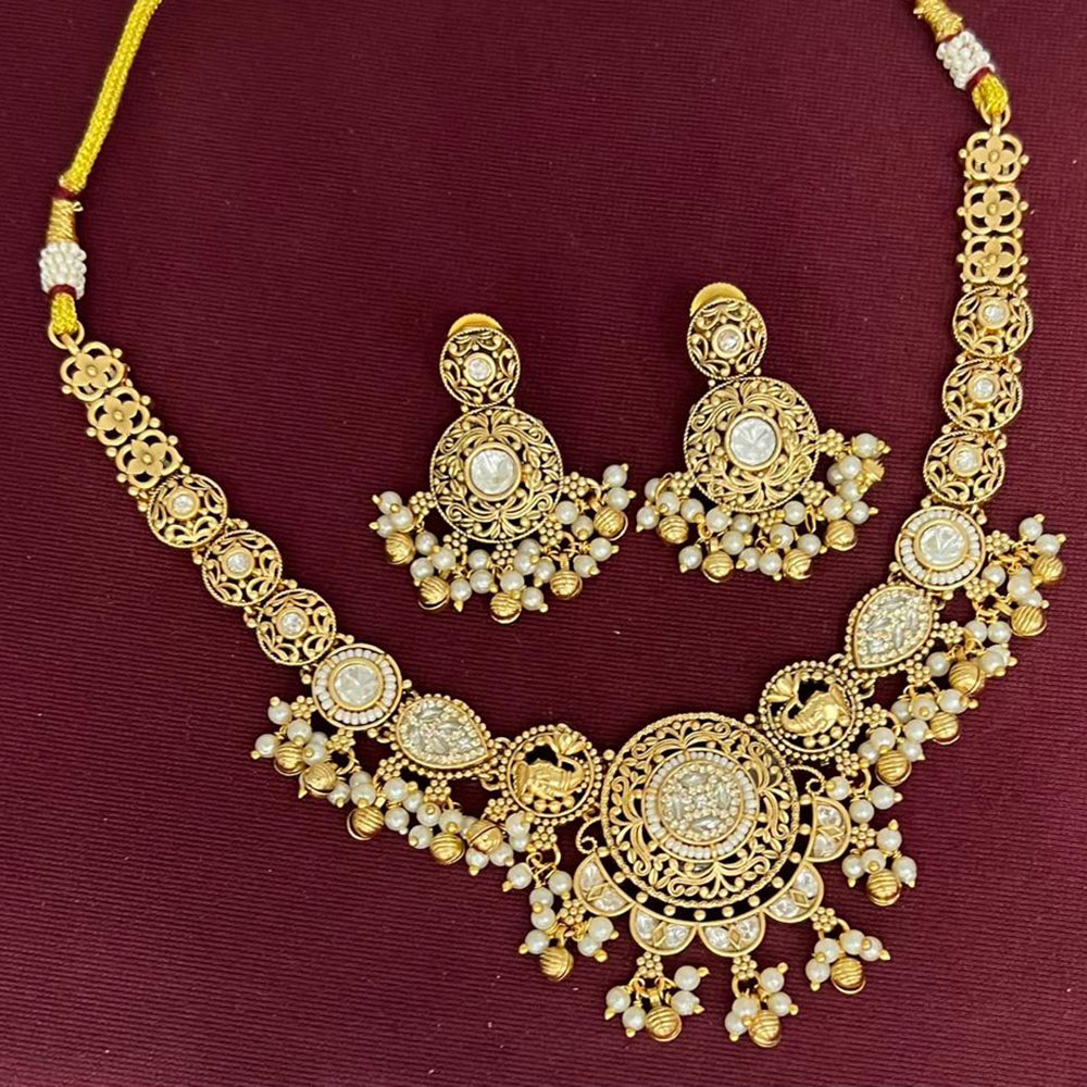 Rajwadi Collection Designer Pota Stone And Pearl Necklace Set