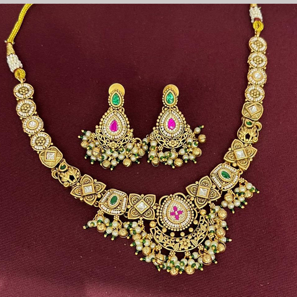 Rajwadi Collection Designer Pota Stone And Pearl Necklace Set