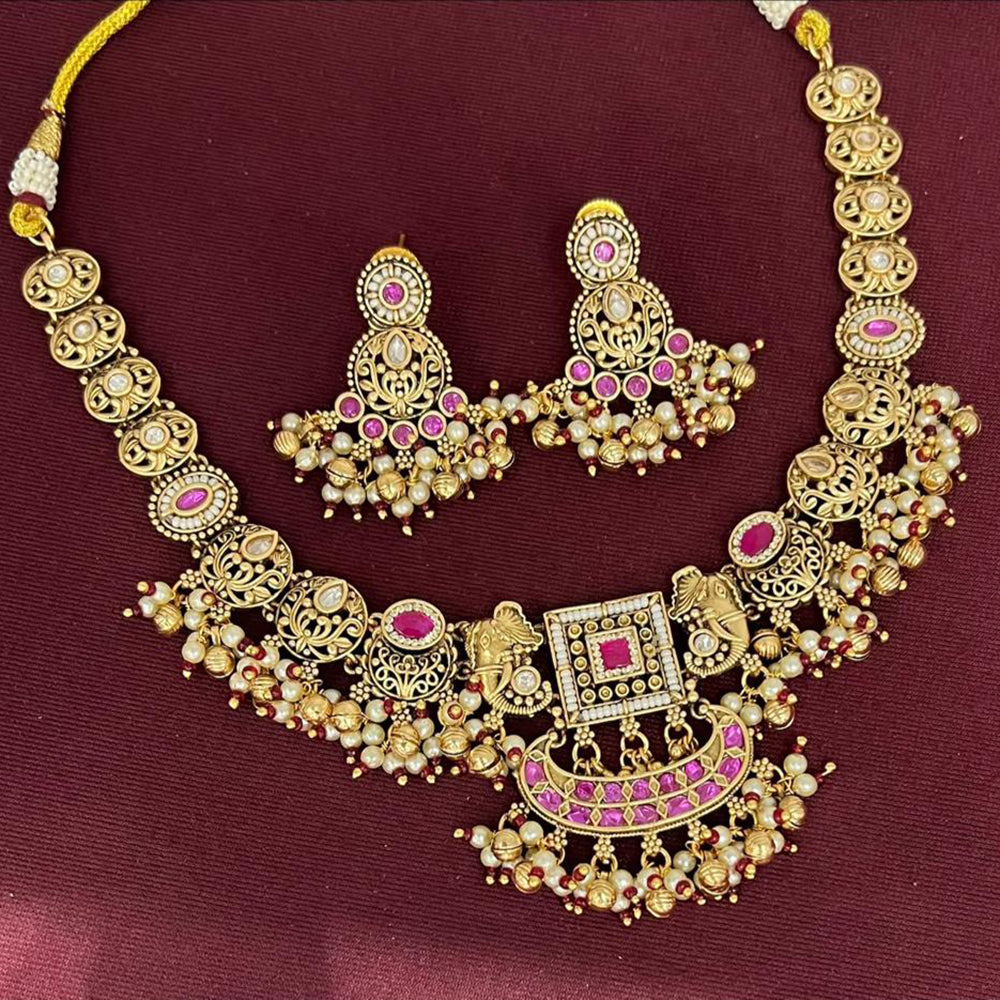Rajwadi Collection Designer Pota Stone And Pearl Necklace Set