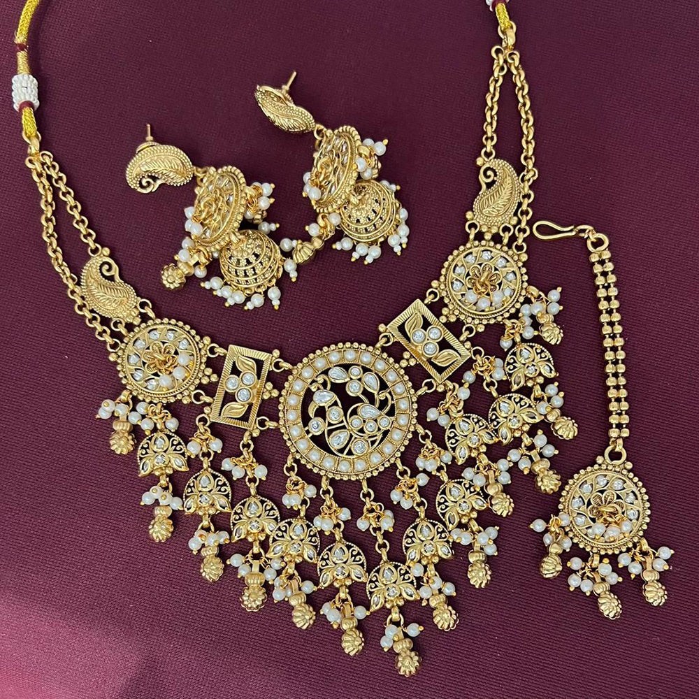 Rajwadi Collection Designer Pota Stone And Pearl Necklace Set
